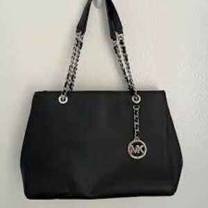 Michael Kors Black Shoulder Bag with Silver Accents